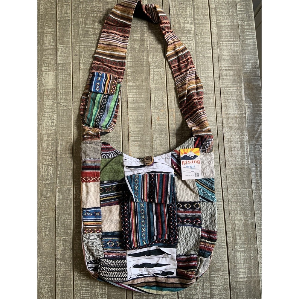 Rising International Patchwork Hobo Boho Bag Embroidered Cotton Nepal New NWT